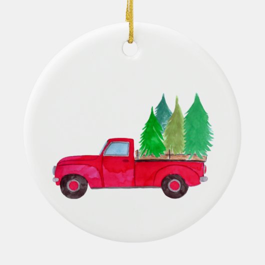ツリー付き赤レトロピックアップトラック セラミックオーナメント (裏面)