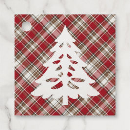 ツリー付き赤、モカ&クリームプレイド フェイバータグ