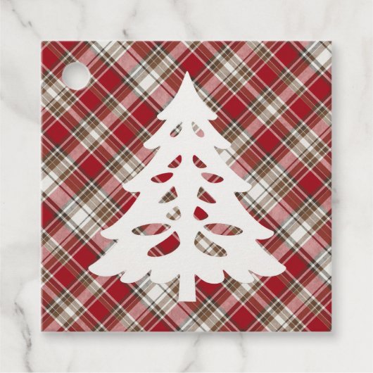 ツリー付き赤、モカ&クリームプレイド フェイバータグ (正面)