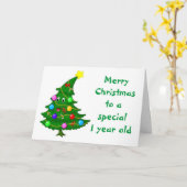 ツリー付き「1歳」クリスマスカー間抜けド カード (黄色い花)