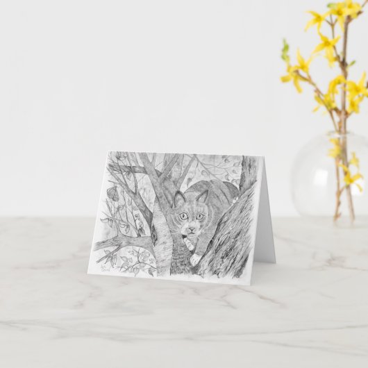 ツリー内の猫 カード (黄色い花)