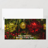 ツリー写真カード上の赤と金ゴールドのクリスマスオーナメント シーズンカード (正面/裏面)