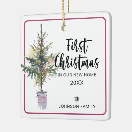 ツリー初めてのクリスマスの新しいホーム写真 セラミックオーナメント (左)