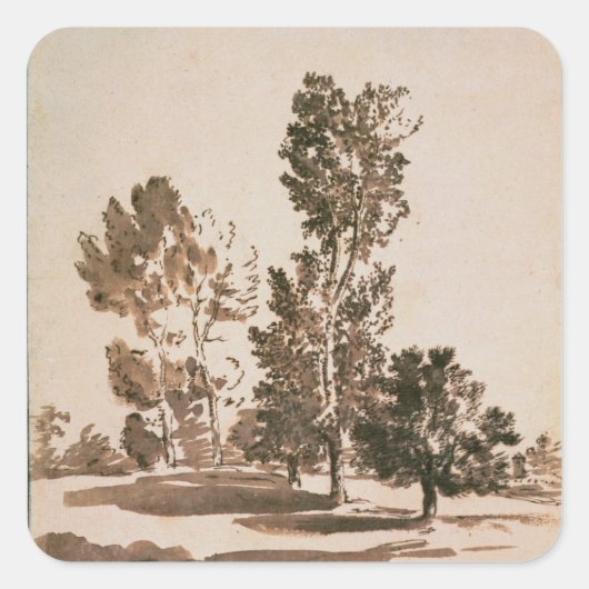 ツリー勉強(ペンとインクの紙) スクエアシール (正面)