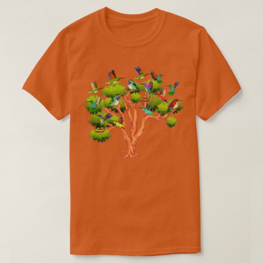 ツリー動物愛好家自然熱帯鳥ハミングバード Tシャツ (デザイン正面)