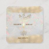 ツリー女性シルエットブラシストロークヨガオパール スクエア名刺 (正面)