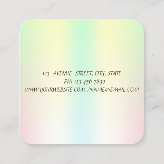 ツリー女性シルエット金ゴールドブラシストロークホログラフィック スクエア名刺 (裏面)