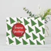 ツリー柄のモダンなホリデーカード 赤い飾り シーズンカード (スタンド正面)