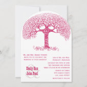 ツリー渦巻形のウェディング招待で彫られたピンクのイニシャル 招待状 (正面)