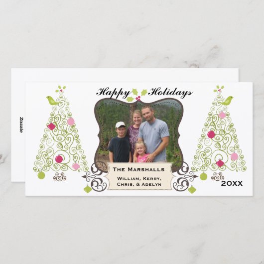 ツリー渦巻形のカスタムホリデーフォトカード シーズンカード (正面/裏面)