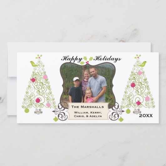 ツリー渦巻形のカスタムホリデーフォトカード シーズンカード (正面)