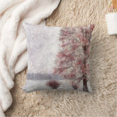 ツリー湖の近くの少数の赤離れい&雪 クッション (ブランケット)