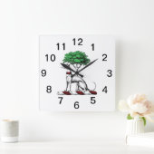 ツリー紋章付きグレイハウンド・ホイペット スクエア壁時計 (ホーム)