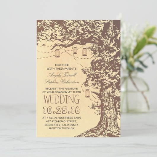 ツリー素朴とメイスンジャースの結婚式招待状 招待状 (スタンド正面)