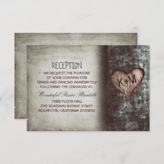 ツリー素朴なウェディングレセプションとドライブの指示 エンクロージャーカード (正面/裏面)