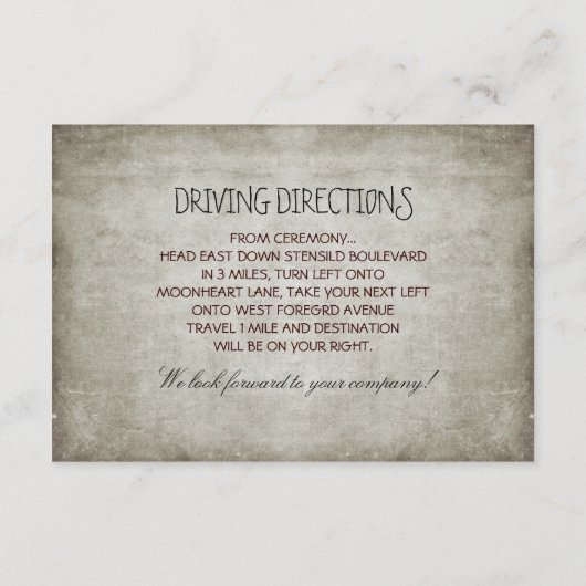 ツリー素朴なウェディングレセプションとドライブの指示 エンクロージャーカード (裏面)