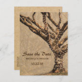 ツリー素朴ウェディング日付の保存 案内ポストカード (正面/裏面)