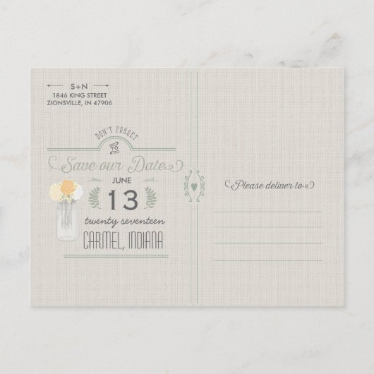 ツリー素朴ウェディング日付カードを保存 案内ポストカード (裏面)