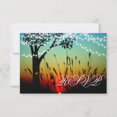 ツリー素朴ストリングライトサンセットウェディングRSVPカード 出欠カード (裏面)