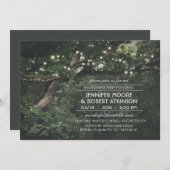 ツリー素朴ストリングライトフォレスト婚約パーティ 招待状 (正面/裏面)