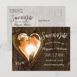 ツリー素朴ハート写真Save the Date 結婚's Post ポストカード