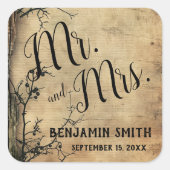 ツリー素朴ブランチヴィンテージブラウン結婚式の引き出物 スクエアシール (正面)