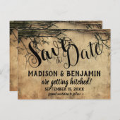 ツリー素朴ブランチヴィンテージ結婚式の日付を保存 ポストカード (正面/裏面)