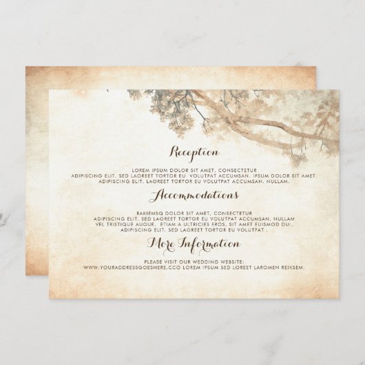 ツリー素朴ブランチ結婚の情報ゲスト エンクロージャーカード (正面/裏面)