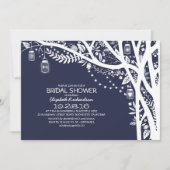 ツリー素朴メイソンジャールライツネイビーブライダルシャワー 招待状 (正面)