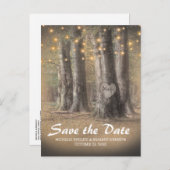 ツリー素朴&ストリングライトウェディング日付を保存 案内ポストカード (正面/裏面)
