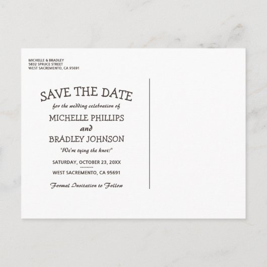 ツリー素朴&ストリングライトウェディング日付を保存 案内ポストカード (裏面)