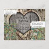 ツリー結婚のフォレ素朴ストのハート日付の保存 案内ポストカード (裏面)