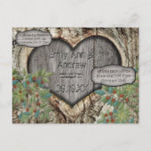 ツリー結婚のフォレ素朴ストのハート日付の保存 案内ポストカード (裏面)