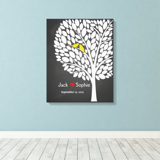 ツリー結婚の特徴的な客本鳥の黄色 キャンバスプリント (インサイチュ (ウッドフロア))