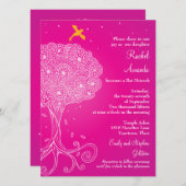 ツリー華美オブライフピンクバルミツワー 招待状 (正面/裏面)