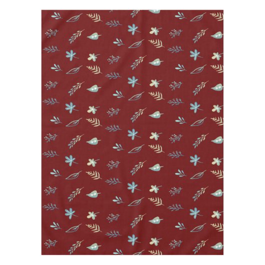 ツリー葉ボタンエレガントシンプルブルーウォーター色 テーブルクロス (正面)