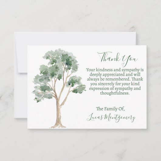 ツリー葬儀の写真ありがとう，悔やみや弔慰 ノートカード (正面)