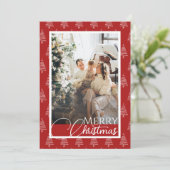 ツリー赤と白パターン写真クリスマス シーズンカード (スタンド正面)