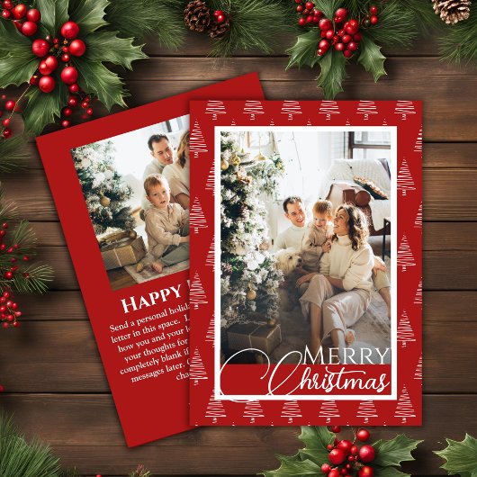 ツリー赤と白パターン写真クリスマス シーズンカード