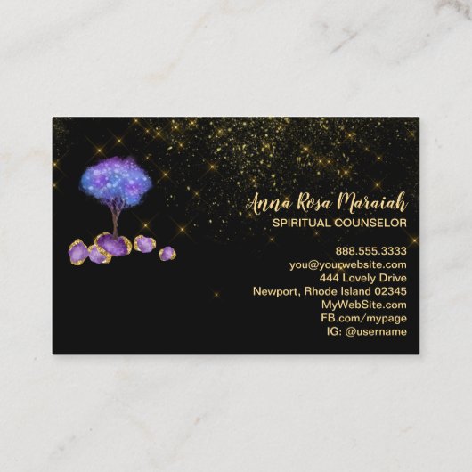 *~*ツリー金ゴールドグリッターアメジスト魔法宝石   名刺 (裏面)