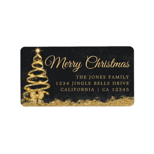 ツリー金ゴールドハッピーホリデーズ差出人住所ラベル ラベル (正面)
