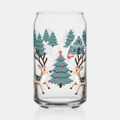 ツリー間のクリスマスのトナカイと雪だるま ガラス缶 (正面)