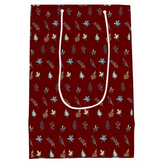 ツリー離れボタンエレガントシンプルブルーウォーター色 ミディアムペーパーバッグ (裏面)