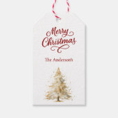 ツリー雪の赤い白いクリスマス ギフトタグ (正面)