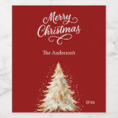 ツリー雪の赤い白いクリスマス ワインラベル (シングルラベル)