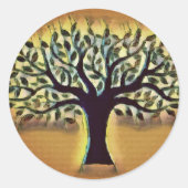ツリー顔黄色の景観水色 ラウンドシール (正面)