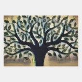 ツリー顔黄色の景観水色 ラッピングペーパーシート (正面3)