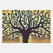 ツリー顔黄色の景観水色 ラッピングペーパーシート (正面)