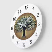 ツリー顔黄色の景観水色 ラージ壁時計 (傾斜)
