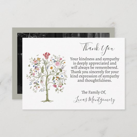 ツリー・オブ・ライフ葬儀写真ありがとう悔やみや弔慰 ノートカード (正面/裏面)